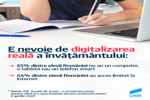USR îi solicită ministrului Anisie și Guvernului PNL să-și asume digitalizarea reală a sistemului de Educație și să vină cu propuneri concrete